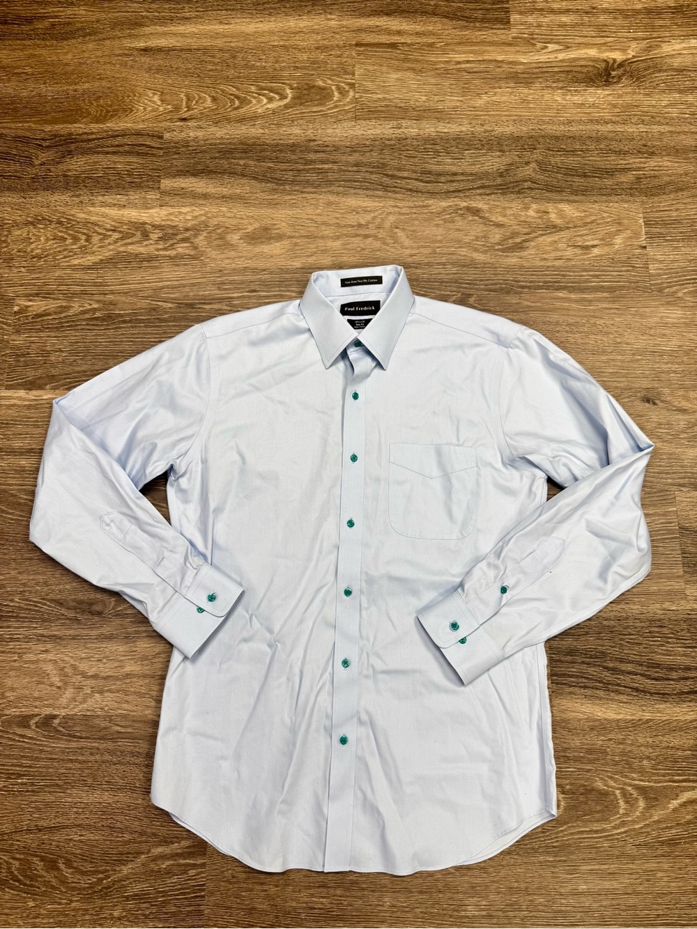 Paul Fredrick Men's 15.5 34 Slim Fit Blue Non-Iron 2-Ply Cotton Shirt